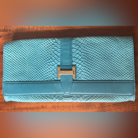 Cole Haan Handbags - Cole Haan Women’s Blue Crocodile Leather Clutch. Embossed. Magnetic closure.